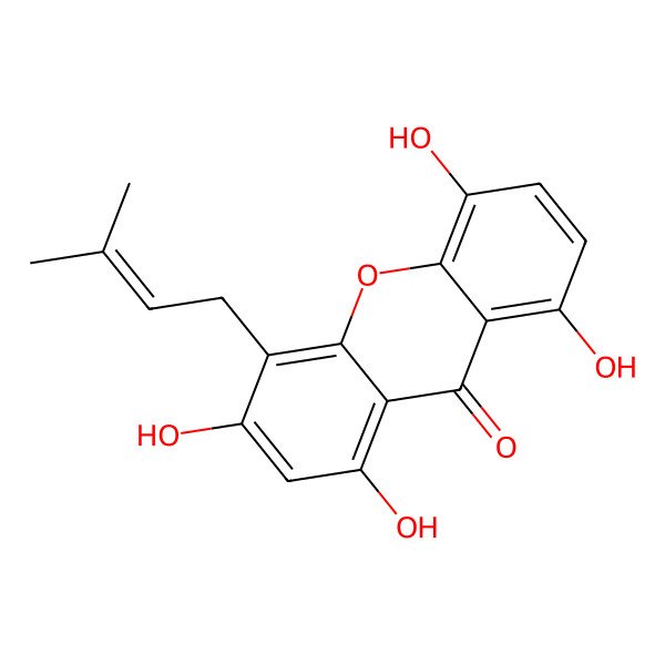 2D Structure of 1,3,5,8-Tetrahydroxy-4-(3-methylbut-2-enyl)xanthen-9-one