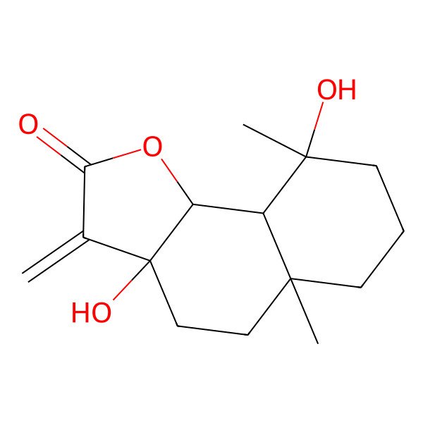 2D Structure of (3aR,5aR,9R,9aS,9bR)-3a,9-dihydroxy-5a,9-dimethyl-3-methylidene-5,6,7,8,9a,9b-hexahydro-4H-benzo[g][1]benzofuran-2-one