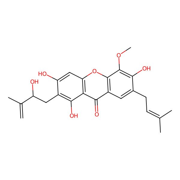2D Structure of 1,3,6-Trihydroxy-2-(2-hydroxy-3-methylbut-3-enyl)-5-methoxy-7-(3-methylbut-2-enyl)xanthen-9-one