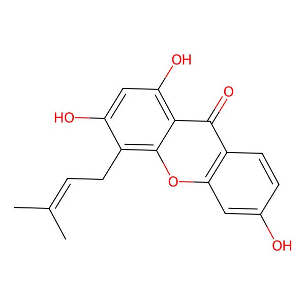 2D Structure of 1,3,6-Trihydroxy-4-(3-methylbut-2-enyl)xanthen-9-one