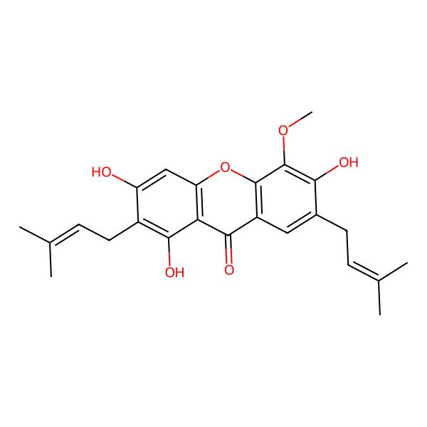 2D Structure of 1,3,6-Trihydroxy-5-methoxy-2,7-bis(3-methylbut-2-enyl)xanthen-9-one