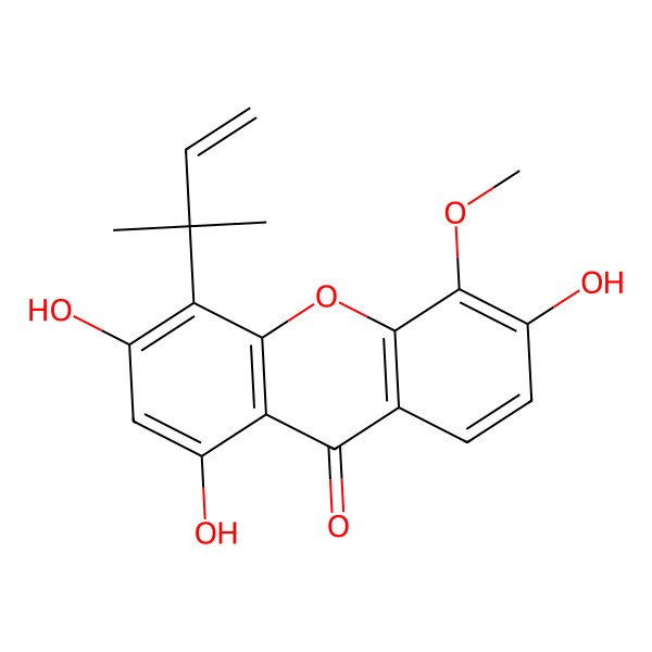 2D Structure of 1,3,6-Trihydroxy-5-methoxy-4-(2-methylbut-3-en-2-yl)xanthen-9-one