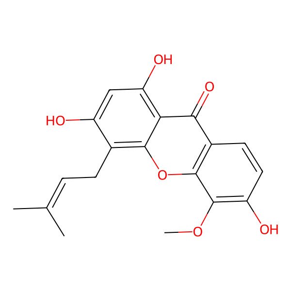 2D Structure of 1,3,6-Trihydroxy-5-methoxy-4-(3-methylbut-2-enyl)xanthen-9-one