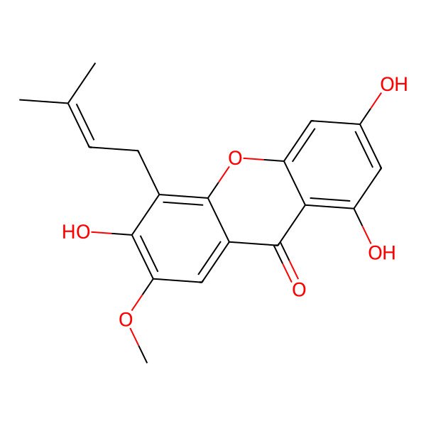 2D Structure of 1,3,6-Trihydroxy-7-methoxy-5-(3-methylbut-2-enyl)xanthen-9-one