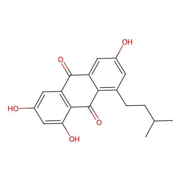 2D Structure of 1,3,6-Trihydroxy-8-(3-methylbutyl)-9,10-anthracenedione