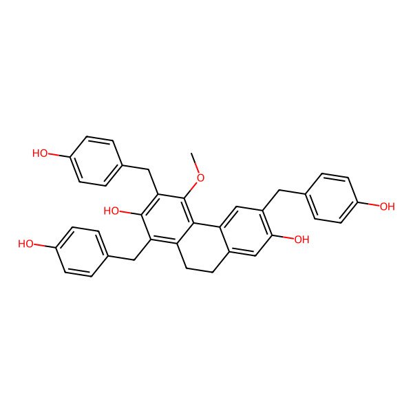 2D Structure of 1,3,6-Tris[(4-hydroxyphenyl)methyl]-4-methoxy-9,10-dihydrophenanthrene-2,7-diol