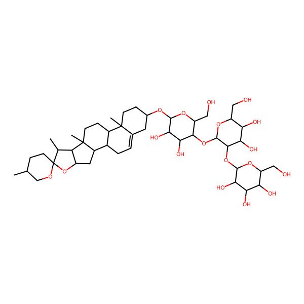 2D Structure of (2S,3R,4S,5S,6R)-2-[(2S,3R,4S,5S,6R)-2-[(2R,3R,4R,5R,6R)-4,5-dihydroxy-2-(hydroxymethyl)-6-[(1S,2S,4S,5'S,6R,7S,8R,9S,12S,13R,16S)-5',7,9,13-tetramethylspiro[5-oxapentacyclo[10.8.0.02,9.04,8.013,18]icos-18-ene-6,2'-oxane]-16-yl]oxyoxan-3-yl]oxy-4,5-dihydroxy-6-(hydroxymethyl)oxan-3-yl]oxy-6-(hydroxymethyl)oxane-3,4,5-triol