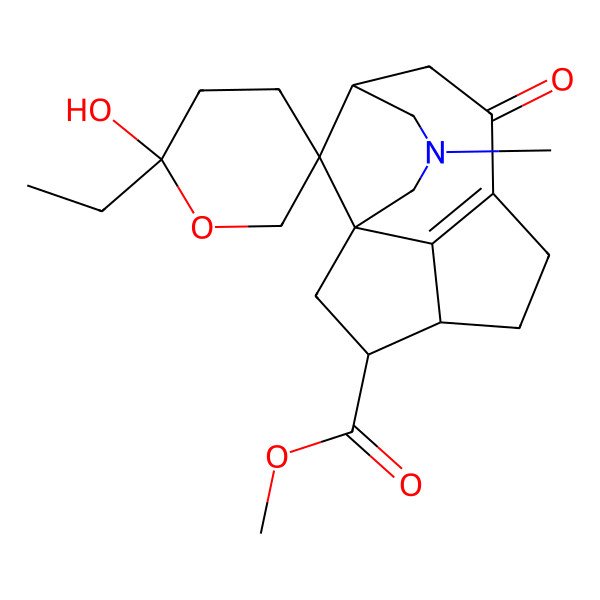 2D Structure of methyl (1R,2'R,5S,11R,12R,15R)-2'-ethyl-2'-hydroxy-3-methyl-7-oxospiro[3-azatetracyclo[6.5.1.11,5.011,14]pentadec-8(14)-ene-15,5'-oxane]-12-carboxylate