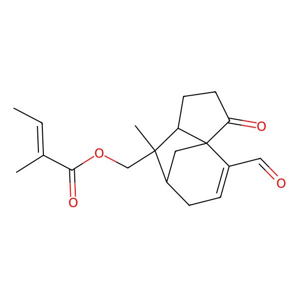 2D Structure of [(1R,5S,6R,7R)-10-formyl-6-methyl-2-oxo-6-tricyclo[5.3.1.01,5]undec-9-enyl]methyl (E)-2-methylbut-2-enoate