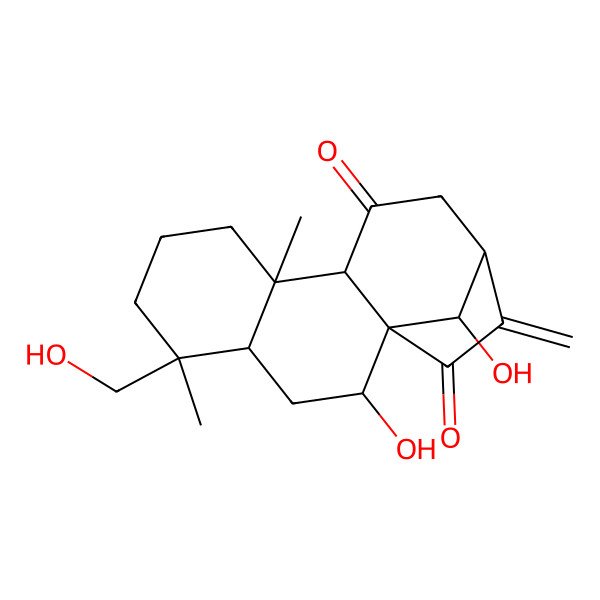 2D Structure of 2,16-Dihydroxy-5-(hydroxymethyl)-5,9-dimethyl-14-methylidenetetracyclo[11.2.1.01,10.04,9]hexadecane-11,15-dione