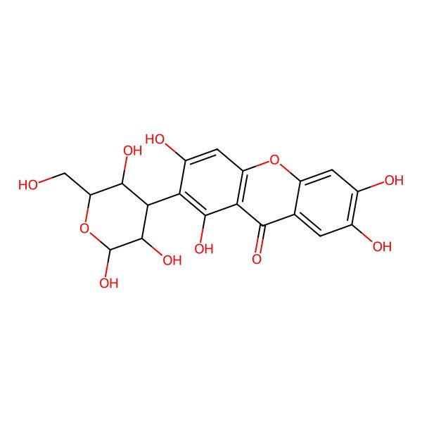 2D Structure of 1,3,6,7-tetrahydroxy-2-[(2R,3R,4S,5S,6R)-2,3,5-trihydroxy-6-(hydroxymethyl)oxan-4-yl]xanthen-9-one