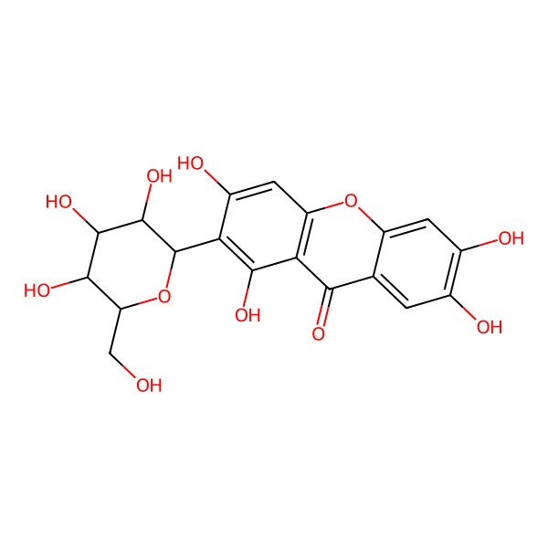 2D Structure of 1,3,6,7-tetrahydroxy-2-[(2S,3R,4R,5S,6S)-3,4,5-trihydroxy-6-(hydroxymethyl)oxan-2-yl]xanthen-9-one