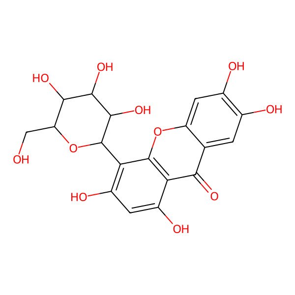 2D Structure of 1,3,6,7-tetrahydroxy-4-[(2S,3R,4R,5S,6R)-3,4,5-trihydroxy-6-(hydroxymethyl)oxan-2-yl]xanthen-9-one