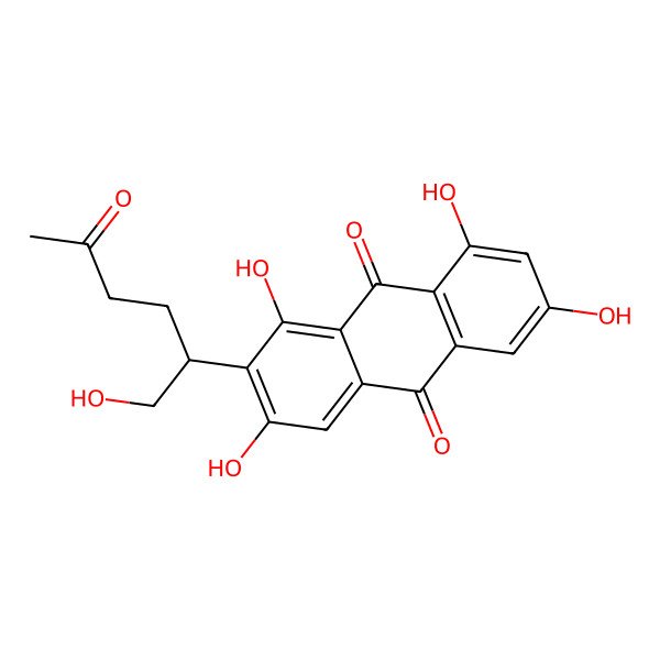 2D Structure of 1,3,6,8-Tetrahydroxy-2-(1-hydroxy-5-oxohexan-2-yl)-9,10-anthraquinone