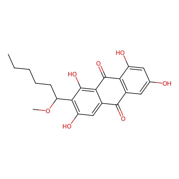 2D Structure of 1,3,6,8-Tetrahydroxy-2-[(1S)-1-methoxyhexyl]anthracene-9,10-dione