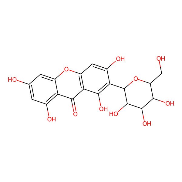 2D Structure of 1,3,6,8-Tetrahydroxy-2-[3,4,5-trihydroxy-6-(hydroxymethyl)oxan-2-yl]xanthen-9-one