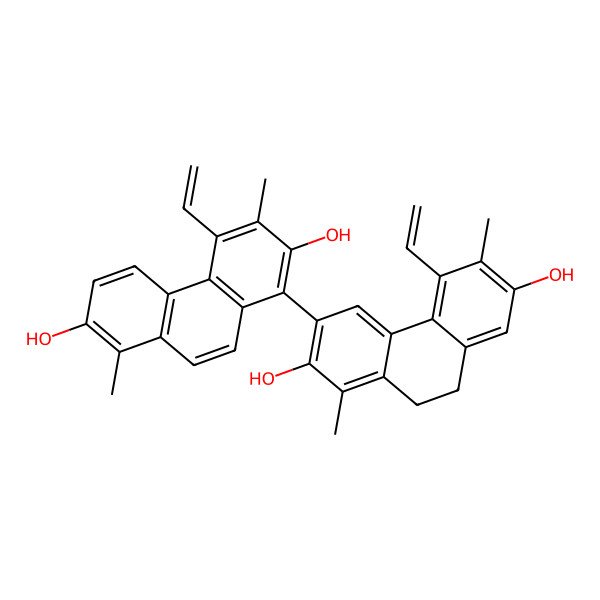 2D Structure of 1',3,6',8-Tetramethyl-4,5'-divinyl-9',10'-dihydro-1,3'-biphenanthrene-2,2',7,7'-tetrol