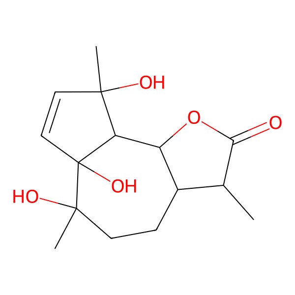 2D Structure of (3S,3aS,6R,6aS,9R,9aS,9bS)-6,6a,9-trihydroxy-3,6,9-trimethyl-3,3a,4,5,9a,9b-hexahydroazuleno[4,5-b]furan-2-one