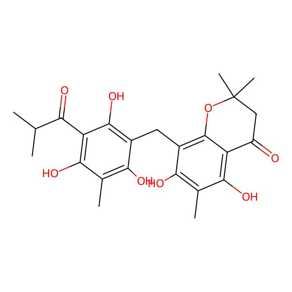 2D Structure of 5,7-dihydroxy-2,2,6-trimethyl-8-[[2,4,6-trihydroxy-3-methyl-5-(2-methylpropanoyl)phenyl]methyl]-3H-chromen-4-one