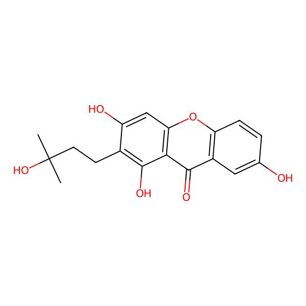 2D Structure of 1,3,7-Trihydroxy-2-(3-hydroxy-3-methylbutyl)xanthen-9-one
