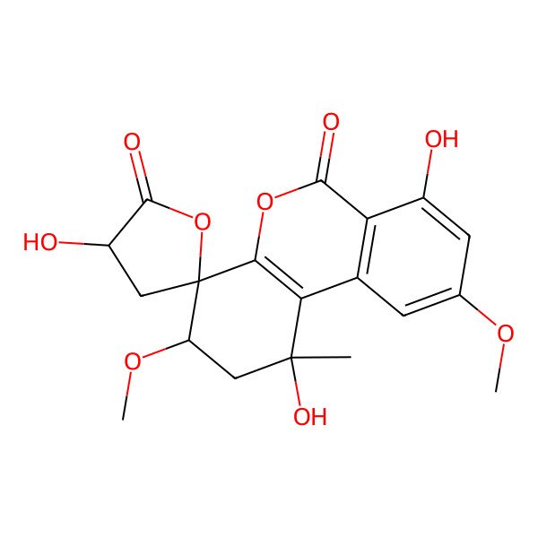 2D Structure of 1,3',7-Trihydroxy-3,9-dimethoxy-1-methylspiro[2,3-dihydrobenzo[c]chromene-4,5'-oxolane]-2',6-dione