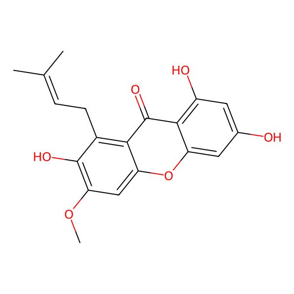 2D Structure of 1,3,7-Trihydroxy-6-methoxy-8-prenyl xanthone