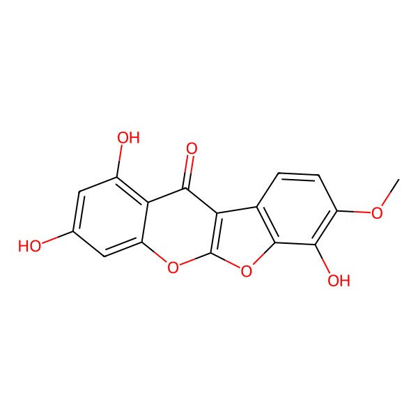2D Structure of 1,3,7-Trihydroxy-8-methoxy-(1)benzofuro(2,3-b)chromen-11-one