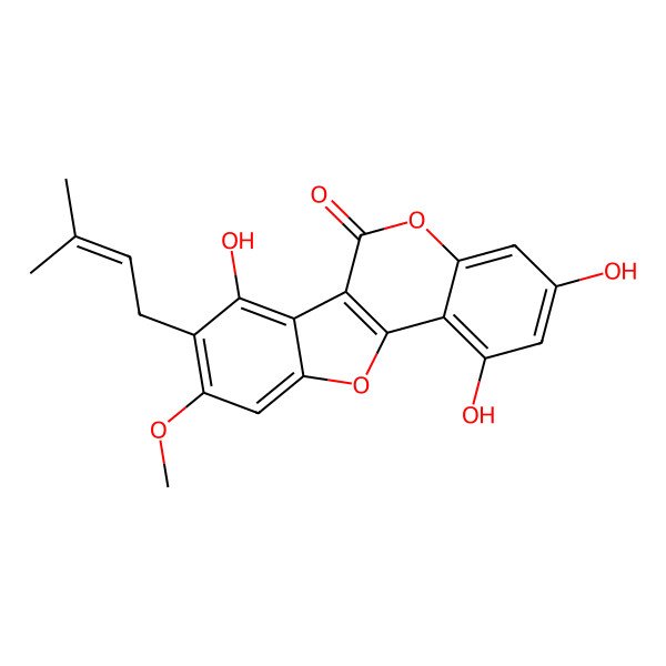2D Structure of 1,3,7-Trihydroxy-9-methoxy-8-(3-methylbut-2-enyl)-[1]benzofuro[3,2-c]chromen-6-one