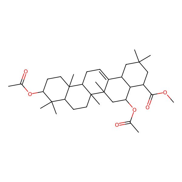 2D Structure of methyl (4R,4aS,5R,6aS,6aS,6bR,8aS,10S,12aR,14bR)-5,10-diacetyloxy-2,2,6a,6b,9,9,12a-heptamethyl-3,4,4a,5,6,6a,7,8,8a,10,11,12,13,14b-tetradecahydro-1H-picene-4-carboxylate