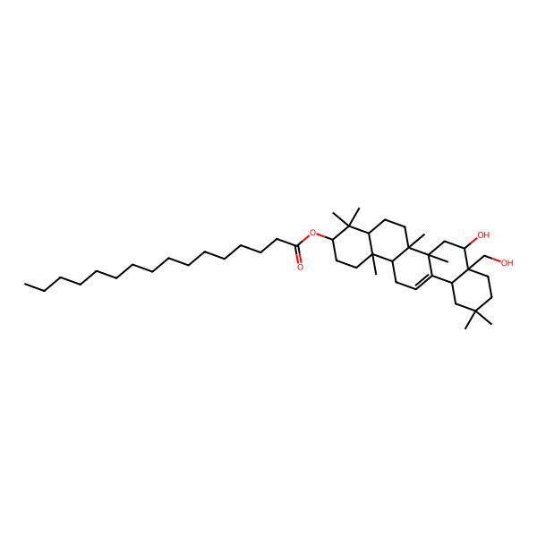 2D Structure of [8-Hydroxy-8a-(hydroxymethyl)-4,4,6a,6b,11,11,14b-heptamethyl-1,2,3,4a,5,6,7,8,9,10,12,12a,14,14a-tetradecahydropicen-3-yl] hexadecanoate