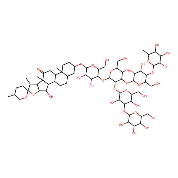 2D Structure of (1R,2S,3R,4R,5'R,6R,7S,8R,9S,12S,13S,16S,18S)-16-[(2R,3R,4R,5R,6R)-5-[(2S,3R,4S,5R,6R)-3-[(2S,3R,4S,5R,6R)-3,5-dihydroxy-6-(hydroxymethyl)-4-[(2S,3R,4S,5S,6R)-3,4,5-trihydroxy-6-(hydroxymethyl)oxan-2-yl]oxyoxan-2-yl]oxy-4-[(2S,3R,4R,5S,6R)-3,4-dihydroxy-6-(hydroxymethyl)-5-[(2S,3R,4R,5R,6S)-3,4,5-trihydroxy-6-methyloxan-2-yl]oxyoxan-2-yl]oxy-5-hydroxy-6-(hydroxymethyl)oxan-2-yl]oxy-3,4-dihydroxy-6-(hydroxymethyl)oxan-2-yl]oxy-3-hydroxy-5',7,9,13-tetramethylspiro[5-oxapentacyclo[10.8.0.02,9.04,8.013,18]icosane-6,2'-oxane]-10-one