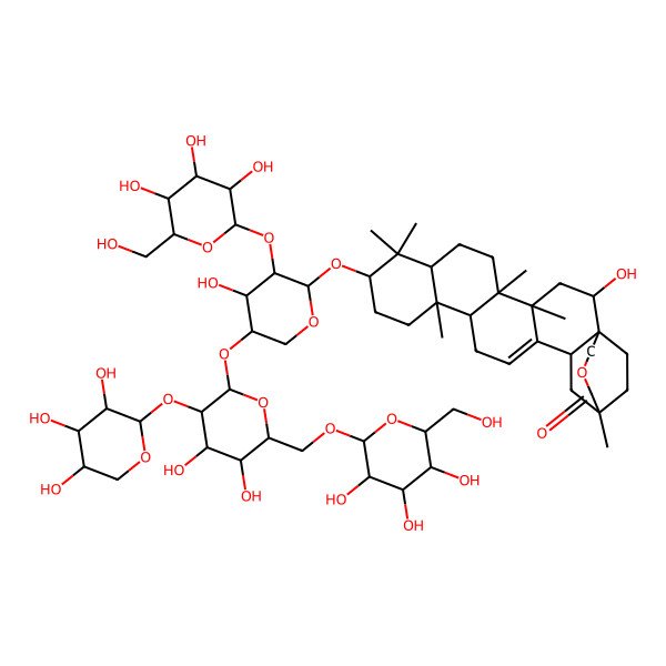2D Structure of 10-[5-[4,5-Dihydroxy-6-[[3,4,5-trihydroxy-6-(hydroxymethyl)oxan-2-yl]oxymethyl]-3-(3,4,5-trihydroxyoxan-2-yl)oxyoxan-2-yl]oxy-4-hydroxy-3-[3,4,5-trihydroxy-6-(hydroxymethyl)oxan-2-yl]oxyoxan-2-yl]oxy-2-hydroxy-4,5,9,9,13,20-hexamethyl-22-oxahexacyclo[18.3.2.01,18.04,17.05,14.08,13]pentacos-16-en-21-one