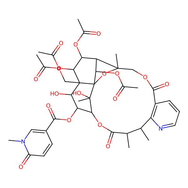 2D Structure of [(1S,3R,13R,14S,17S,18R,19R,20S,21S,22R,23R,24R,25S)-21,22,24-triacetyloxy-20-(acetyloxymethyl)-19,25-dihydroxy-3,13,14,25-tetramethyl-6,15-dioxo-2,5,16-trioxa-11-azapentacyclo[15.7.1.01,20.03,23.07,12]pentacosa-7(12),8,10-trien-18-yl] 1-methyl-6-oxopyridine-3-carboxylate