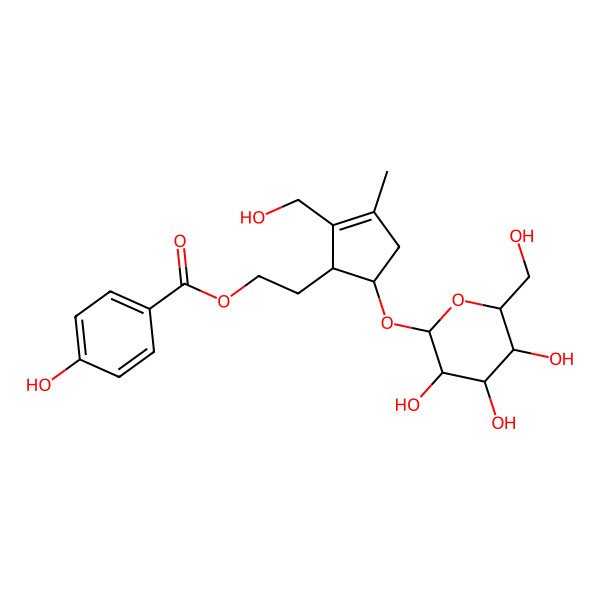 2D Structure of 2-[2-(Hydroxymethyl)-3-methyl-5-[3,4,5-trihydroxy-6-(hydroxymethyl)oxan-2-yl]oxycyclopent-2-en-1-yl]ethyl 4-hydroxybenzoate