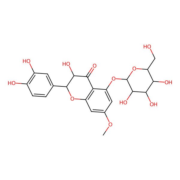 2D Structure of (2R,3R)-2-(3,4-dihydroxyphenyl)-3-hydroxy-7-methoxy-5-[(2S,3R,4S,5S,6R)-3,4,5-trihydroxy-6-(hydroxymethyl)oxan-2-yl]oxy-2,3-dihydrochromen-4-one