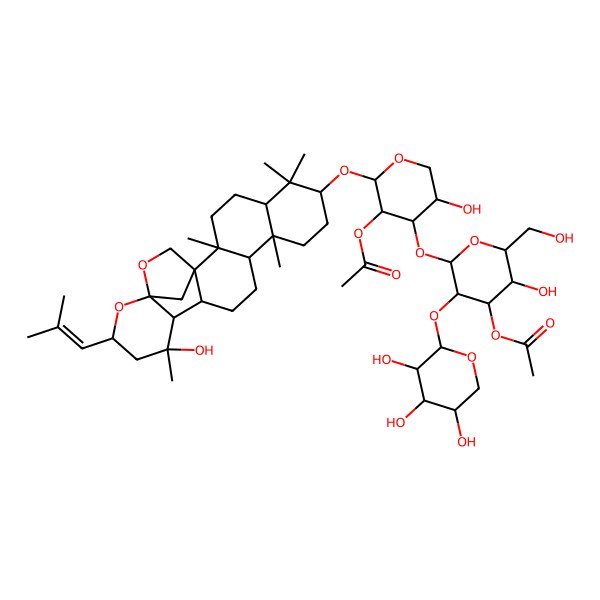 2D Structure of [2-[3-Acetyloxy-5-hydroxy-2-[[16-hydroxy-2,6,6,10,16-pentamethyl-18-(2-methylprop-1-enyl)-19,21-dioxahexacyclo[18.2.1.01,14.02,11.05,10.015,20]tricosan-7-yl]oxy]oxan-4-yl]oxy-5-hydroxy-6-(hydroxymethyl)-3-(3,4,5-trihydroxyoxan-2-yl)oxyoxan-4-yl] acetate