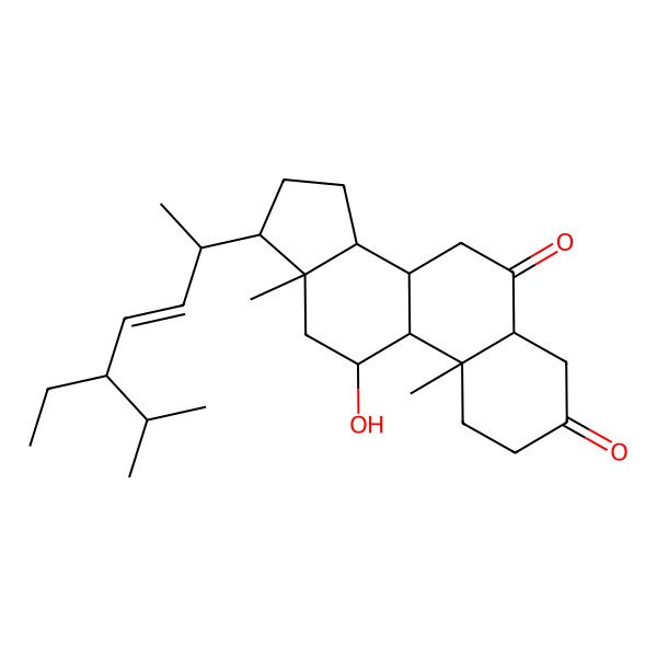 2D Structure of (5S,8S,9S,10R,11R,13R,14S,17R)-17-[(E,2R,5S)-5-ethyl-6-methylhept-3-en-2-yl]-11-hydroxy-10,13-dimethyl-2,4,5,7,8,9,11,12,14,15,16,17-dodecahydro-1H-cyclopenta[a]phenanthrene-3,6-dione