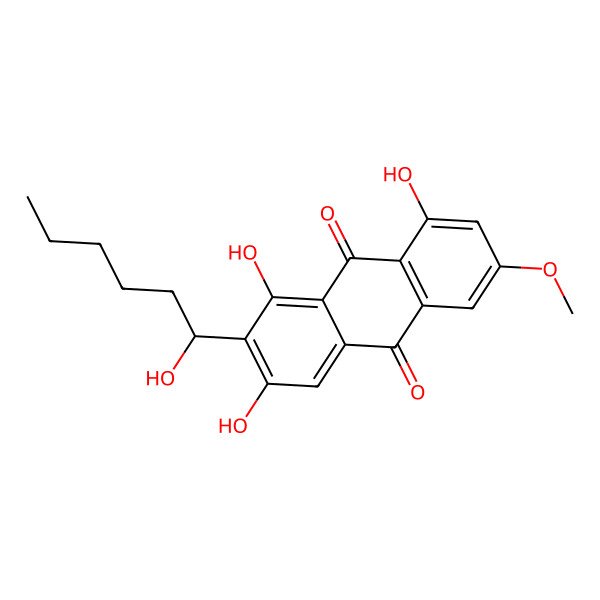 2D Structure of 1,3,8-trihydroxy-2-[(1S)-1-hydroxyhexyl]-6-methoxyanthracene-9,10-dione