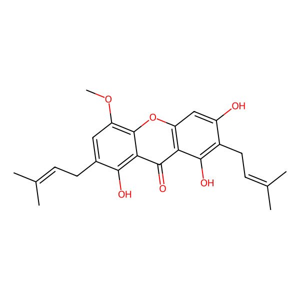 2D Structure of 1,3,8-Trihydroxy-5-methoxy-2,7-bis(3-methylbut-2-enyl)xanthen-9-one
