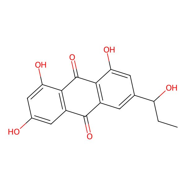 2D Structure of 1,3,8-trihydroxy-6-[(1R)-1-hydroxypropyl]anthracene-9,10-dione