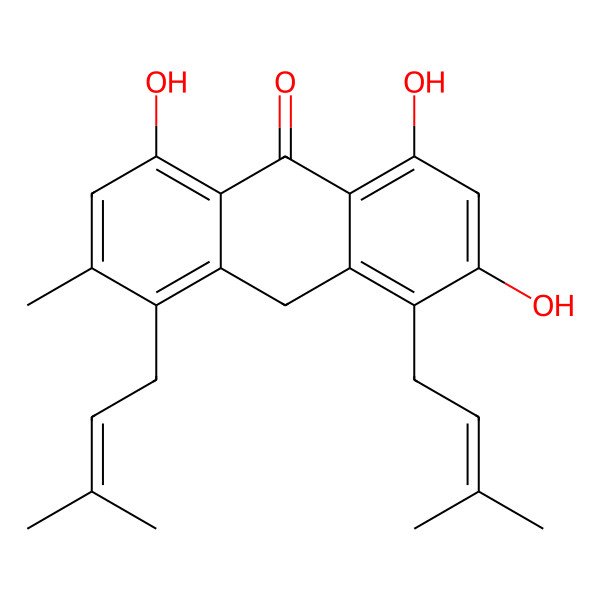 2D Structure of 1,3,8-Trihydroxy-6-methyl-4,5-bis-(3-methyl-but-2-enyl)-10H-anthracen-9-one