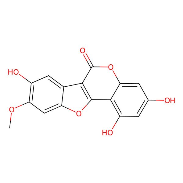 2D Structure of 1,3,8-Trihydroxy-9-methoxy-[1]benzofuro[3,2-c]chromen-6-one