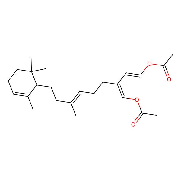 2D Structure of [(1E,3E,6E)-3-(acetyloxymethylidene)-7-methyl-9-[(1S)-2,6,6-trimethylcyclohex-2-en-1-yl]nona-1,6-dienyl] acetate