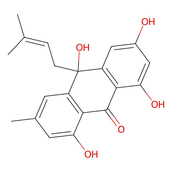 2D Structure of 1,3,8,10-Tetrahydroxy-6-methyl-10-(3-methylbut-2-enyl)anthracen-9-one 2D Structure of 1,3,8,10-Tetrahydroxy-6-methyl-10-(3-methylbut-2-enyl)anthracen-9-one