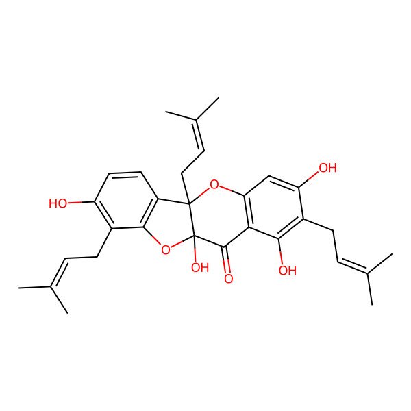 2D Structure of 1,3,8,10a-Tetrahydroxy-2,5a,9-tris(3-methylbut-2-enyl)-[1]benzofuro[3,2-b]chromen-11-one