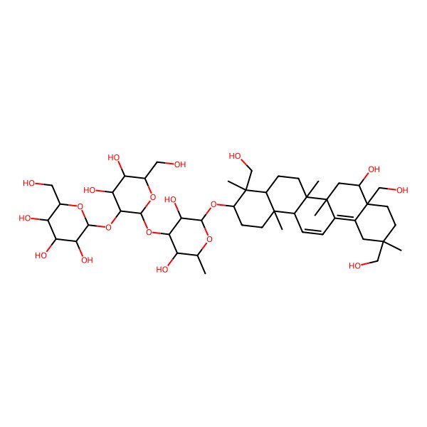 2D Structure of (2S,3R,4S,5S,6R)-2-[(2S,3R,4S,5S,6R)-2-[(2R,3R,4S,5S,6R)-2-[[(3S,4R,4aR,6aR,6bS,8R,8aS,11R,14aR,14bS)-8-hydroxy-4,8a,11-tris(hydroxymethyl)-4,6a,6b,11,14b-pentamethyl-1,2,3,4a,5,6,7,8,9,10,12,14a-dodecahydropicen-3-yl]oxy]-3,5-dihydroxy-6-methyloxan-4-yl]oxy-4,5-dihydroxy-6-(hydroxymethyl)oxan-3-yl]oxy-6-(hydroxymethyl)oxane-3,4,5-triol