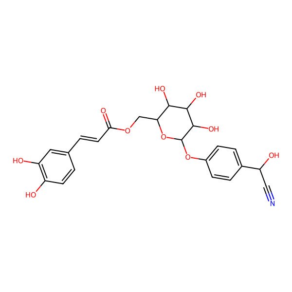 2D Structure of [6-[4-[Cyano(hydroxy)methyl]phenoxy]-3,4,5-trihydroxyoxan-2-yl]methyl 3-(3,4-dihydroxyphenyl)prop-2-enoate