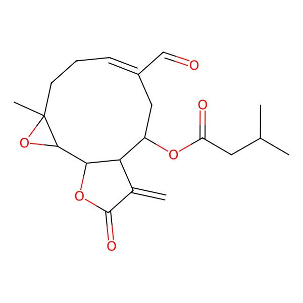 2D Structure of (8-Formyl-4-methyl-12-methylidene-13-oxo-3,14-dioxatricyclo[9.3.0.02,4]tetradec-7-en-10-yl) 3-methylbutanoate