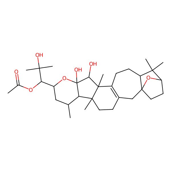 2D Structure of [(1R)-1-[(1S,6R,7R,8R,10R,12R,13R,14R,18S,20S)-12,13-dihydroxy-6,8,14,19,19-pentamethyl-11,23-dioxahexacyclo[18.2.1.01,18.03,15.06,14.07,12]tricos-3(15)-en-10-yl]-2-hydroxy-2-methylpropyl] acetate