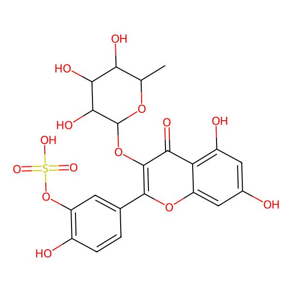 2D Structure of [5-[5,7-dihydroxy-4-oxo-3-[(2S,3S,4R,5R,6R)-3,4,5-trihydroxy-6-methyloxan-2-yl]oxychromen-2-yl]-2-hydroxyphenyl] hydrogen sulfate
